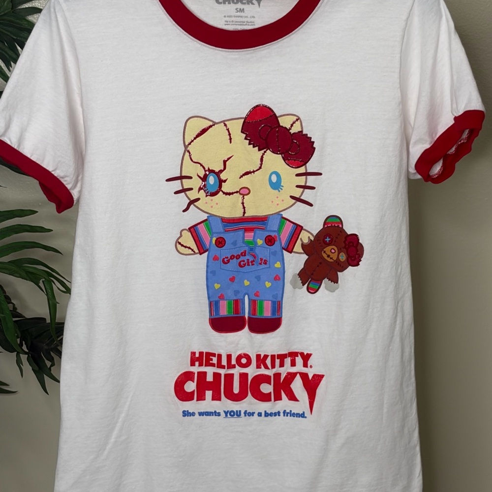 Hello Kitty Chucky Ringer T Universal Studios Exclusive Horror Graphic Shirt